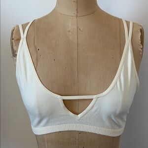 Intimately Free People Ribbed Bralette Ivory Intricate Lace Woven Racer Back M/L